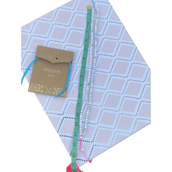 SHIRALEAH New Pink Java Boho Statement Long Necklace Tassle White Wood Beads - Picture 6 of 6